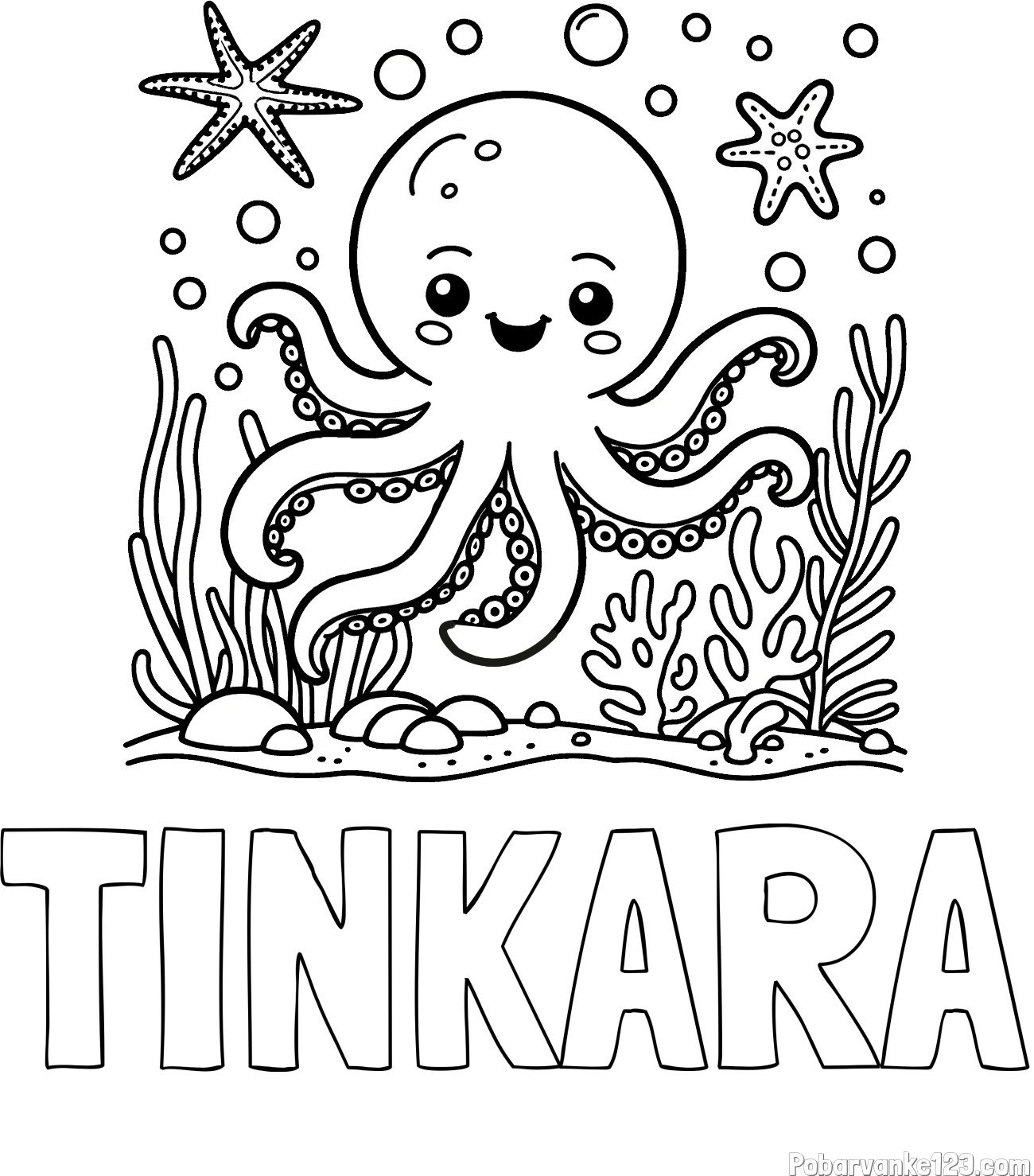 Pobarvanka imena TINKARA in pobarvanka hobotnice