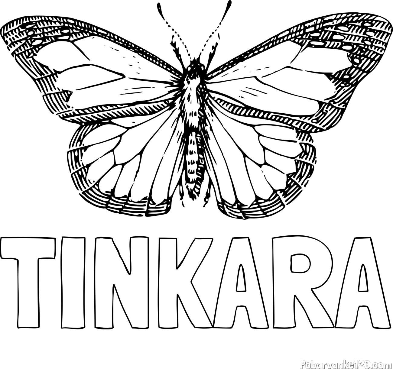 Pobarvanka imena TINKARA in pobarvanka metulja