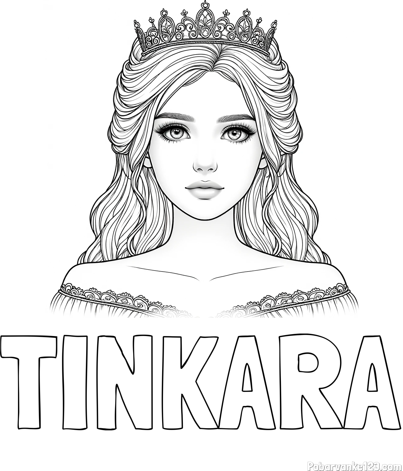 Pobarvanka imena TINKARA in pobarvanka prikupne princeske s čudovitimi očmi