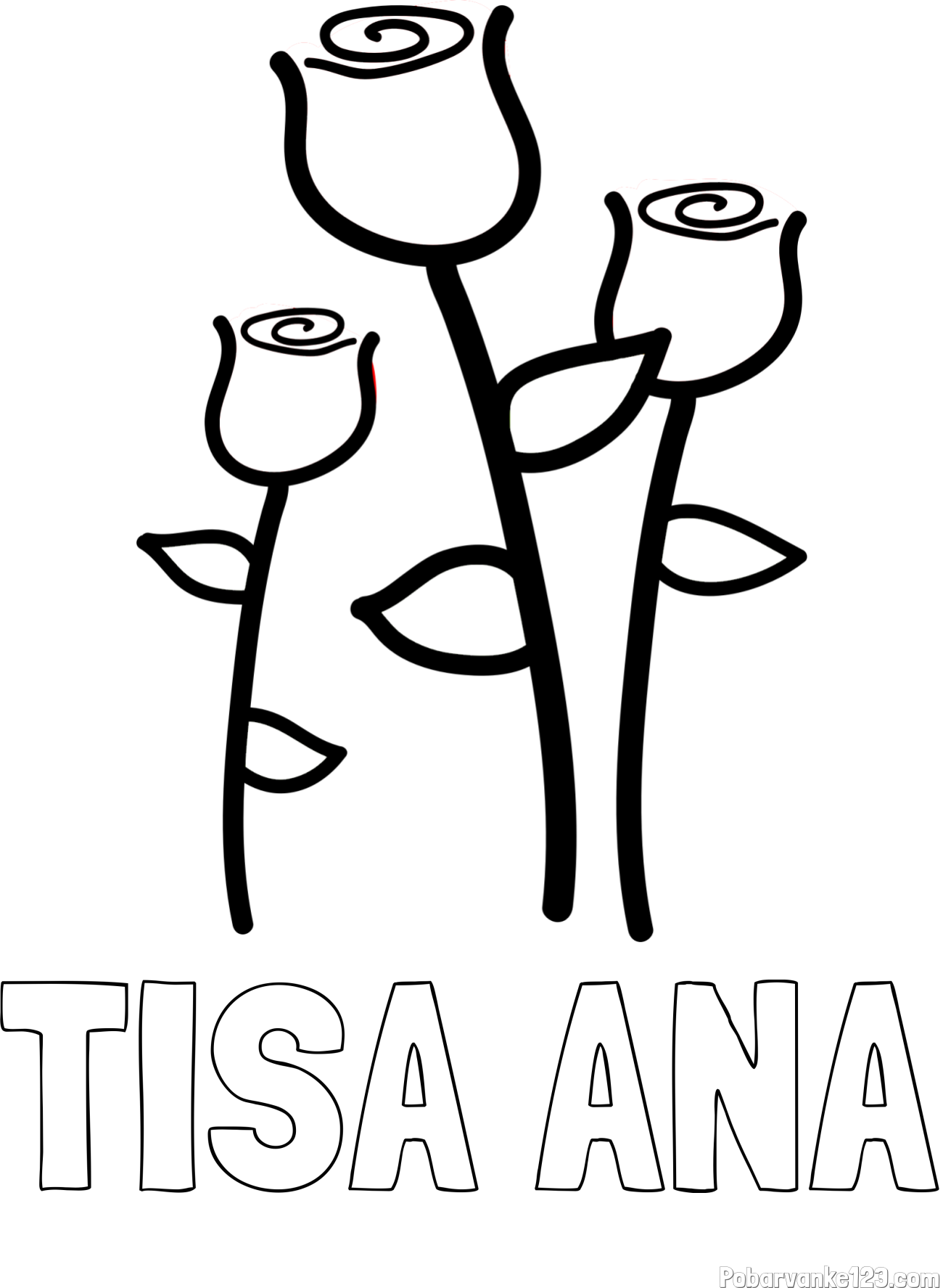 Pobarvanka imena TISA ANA in pobarvanka treh vrtnic