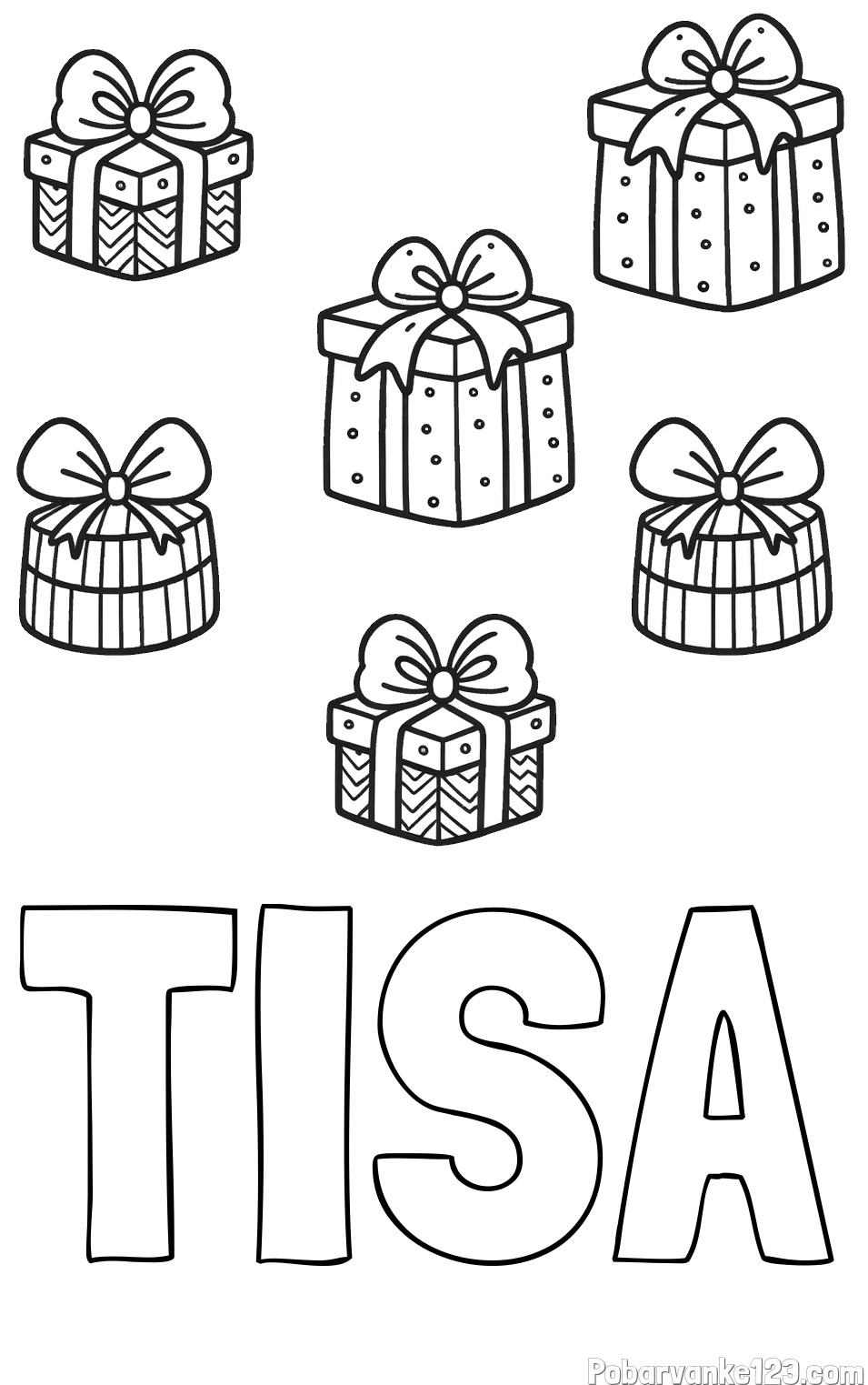 Pobarvanka imena TISA in pobarvanka božičnih daril