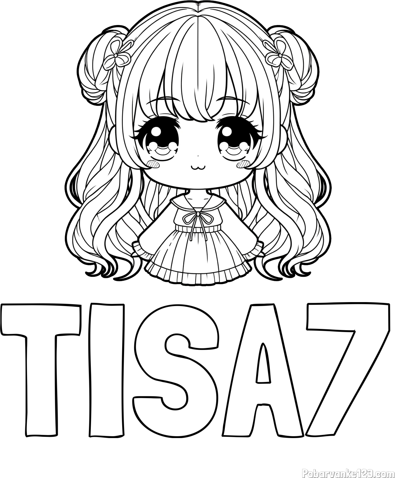 Pobarvanka imena TISA7 in pobarvanka prikupne punčke v anime slogu