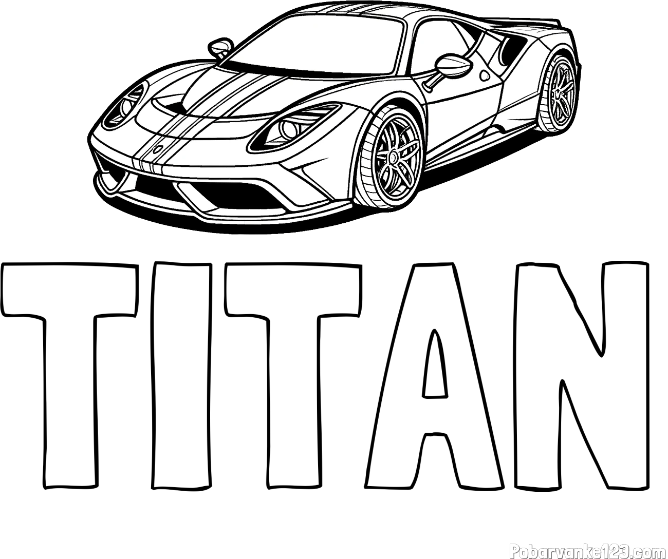 Pobarvanka imena TITAN in pobarvanka čudovitega športnega avtomobila
