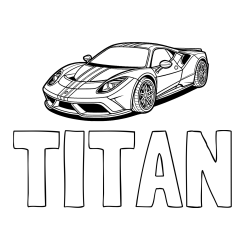 Online izdelana pobarvanka - Pobarvanka imena TITAN in pobarvanka čudovitega športnega avtomobila