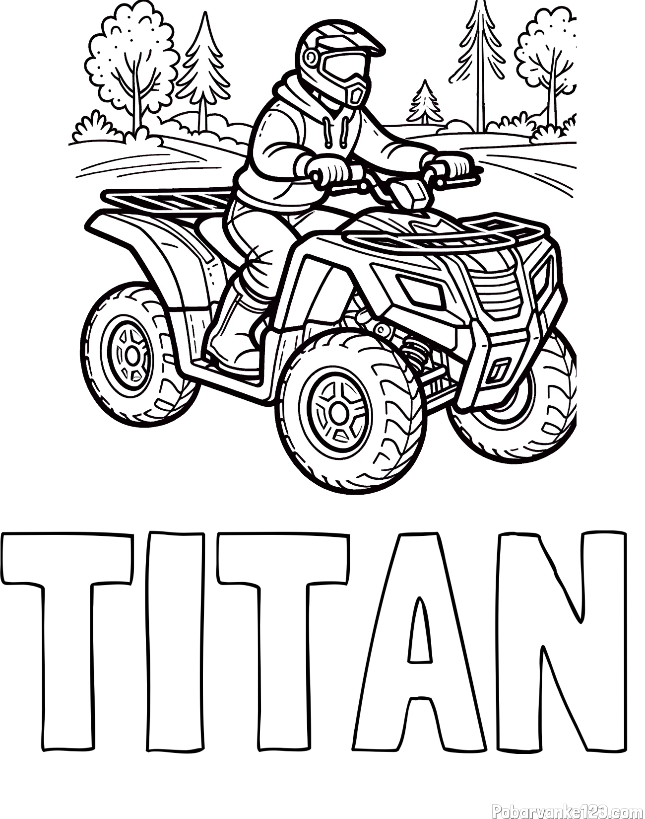 Pobarvanka imena TITAN in pobarvanka motorista na štirikolesniku
