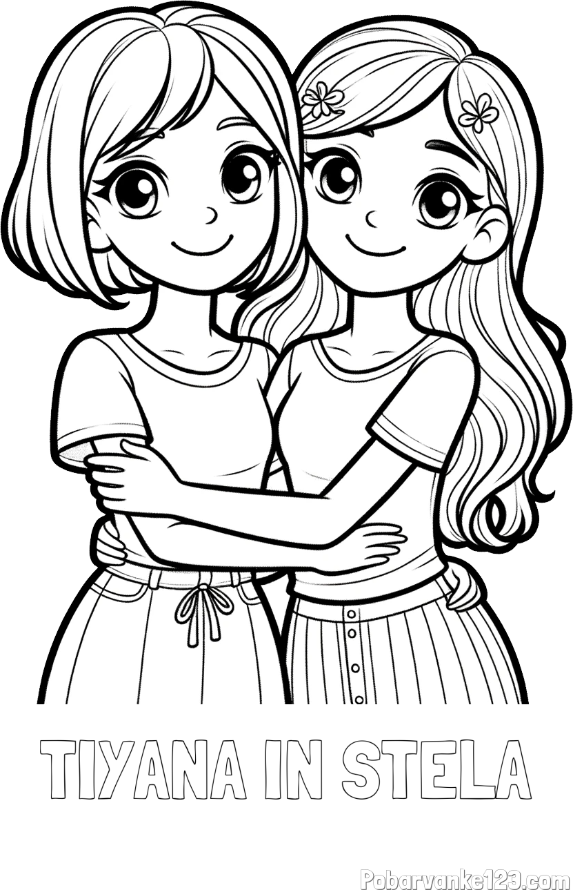 Pobarvanka imena TIYANA IN STELA in pobarvanka ljubkih prijateljic