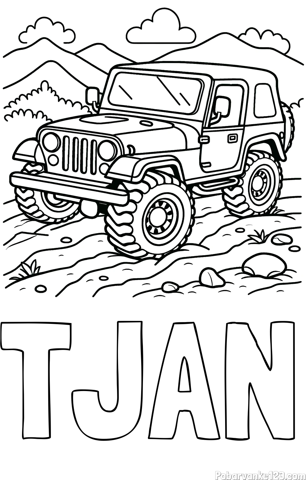 Pobarvanka imena TJAN in pobarvanka džipa na terenu