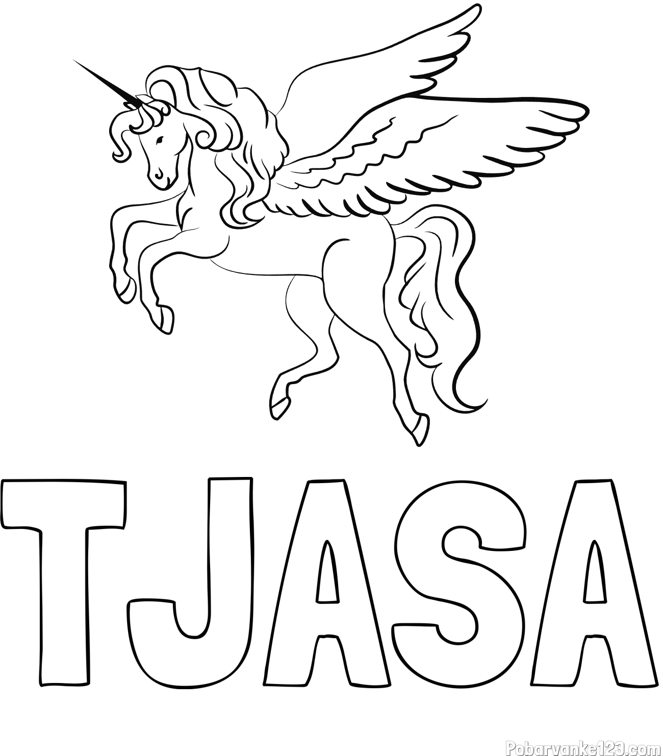 Pobarvanka imena TJAŠA in lepa pobarvanka samoroga