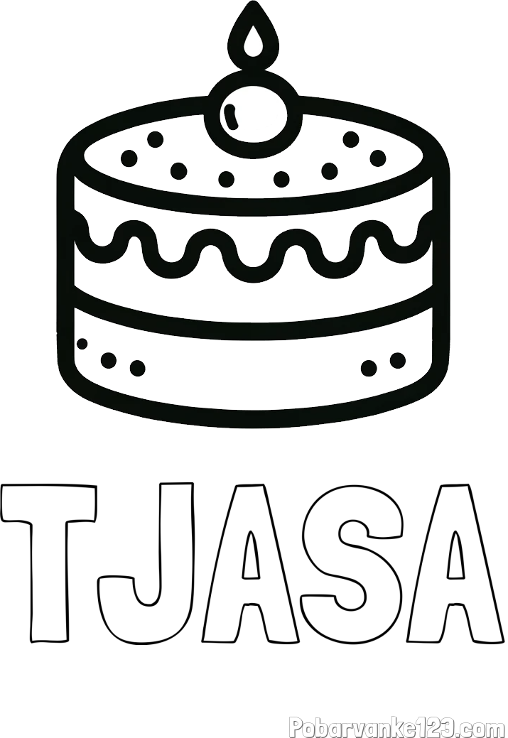 Pobarvanka imena TJAŠA in otroška pobarvanka majhne torte
