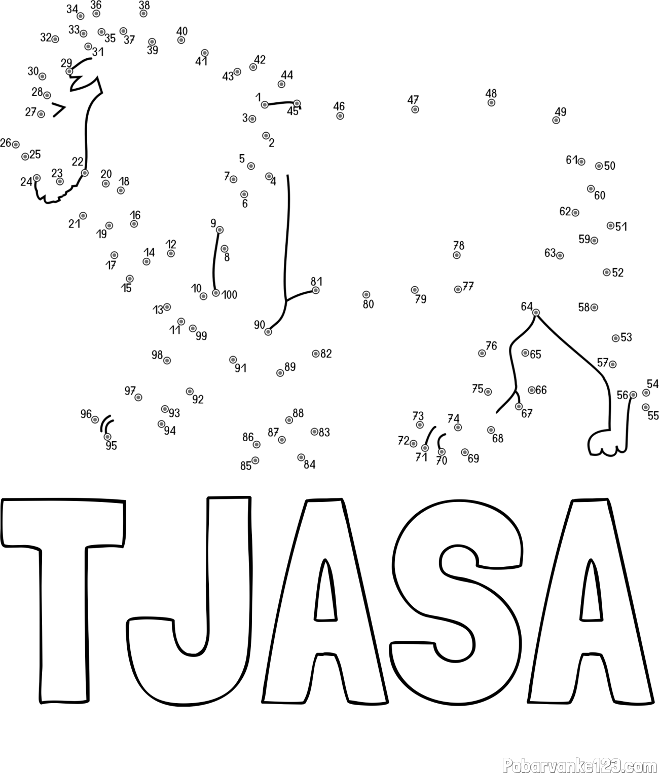 Pobarvanka imena TJAŠA in pobarvanka leva - poveži številke