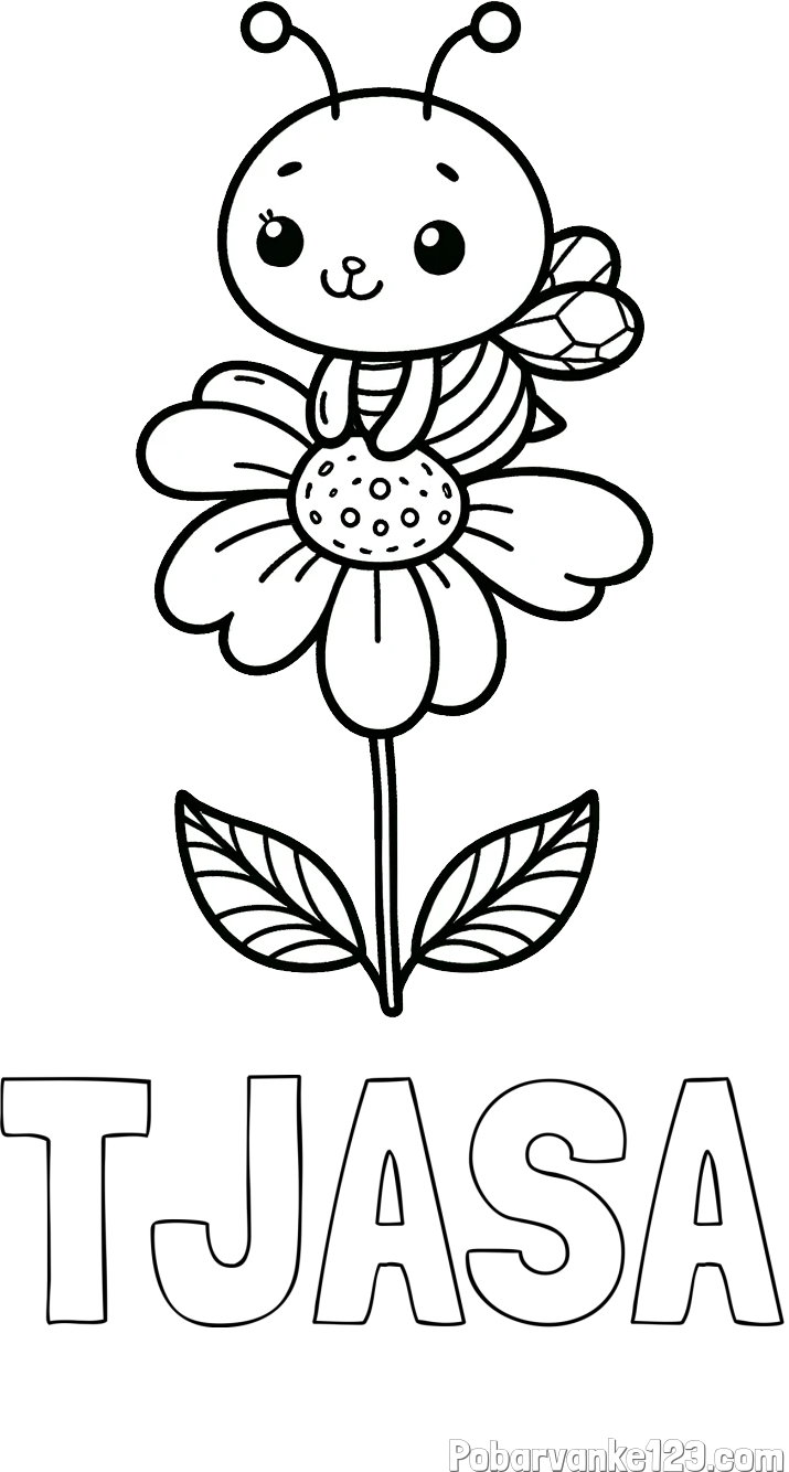 Pobarvanka imena TJAŠA in pobarvanka ljubke čebelice na roži