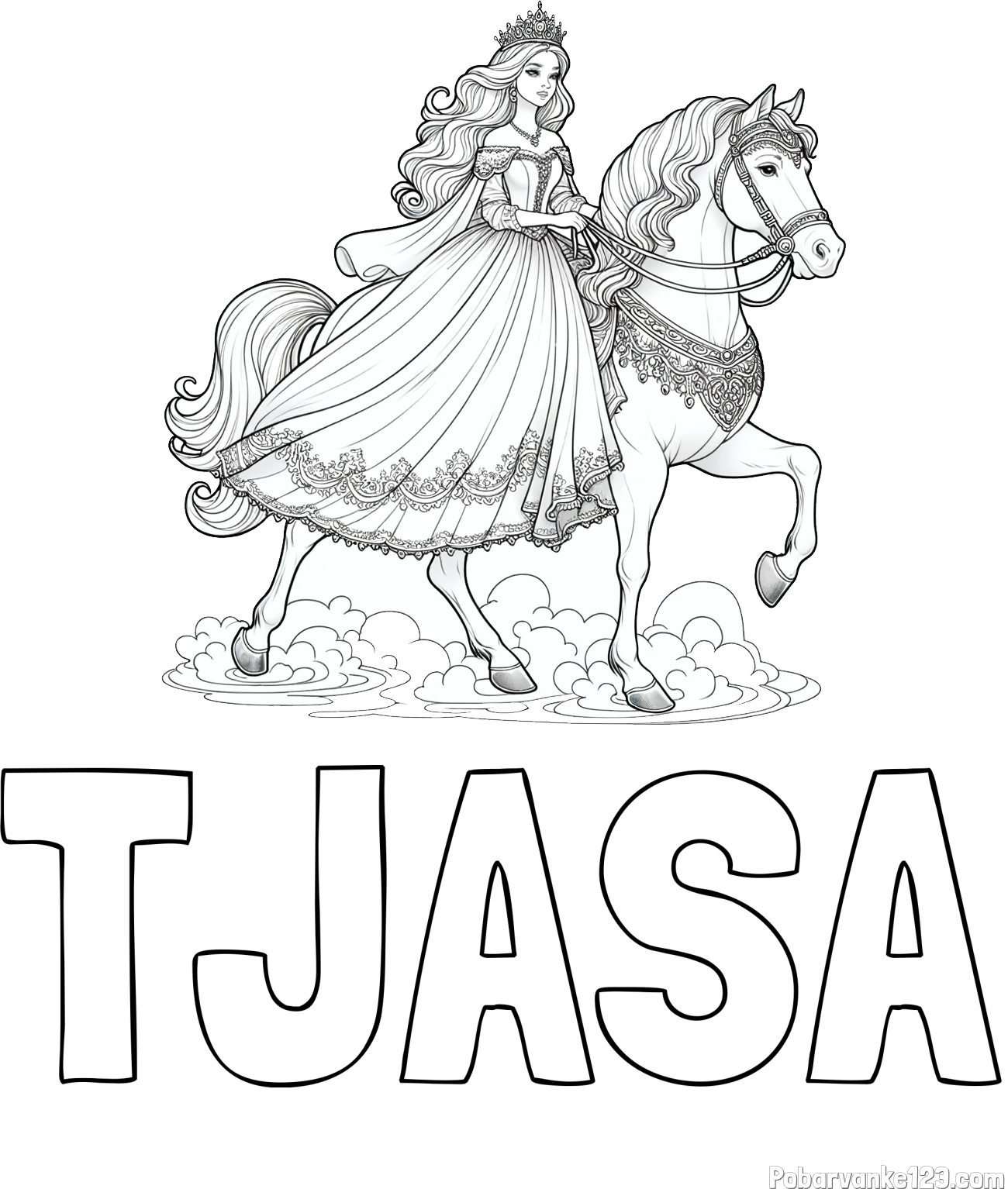 Pobarvanka imena TJAŠA in pobarvanka princese na konju