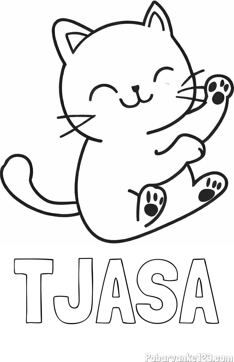 Pobarvanka imena TJAŠA in pobarvanka razigranega mucka