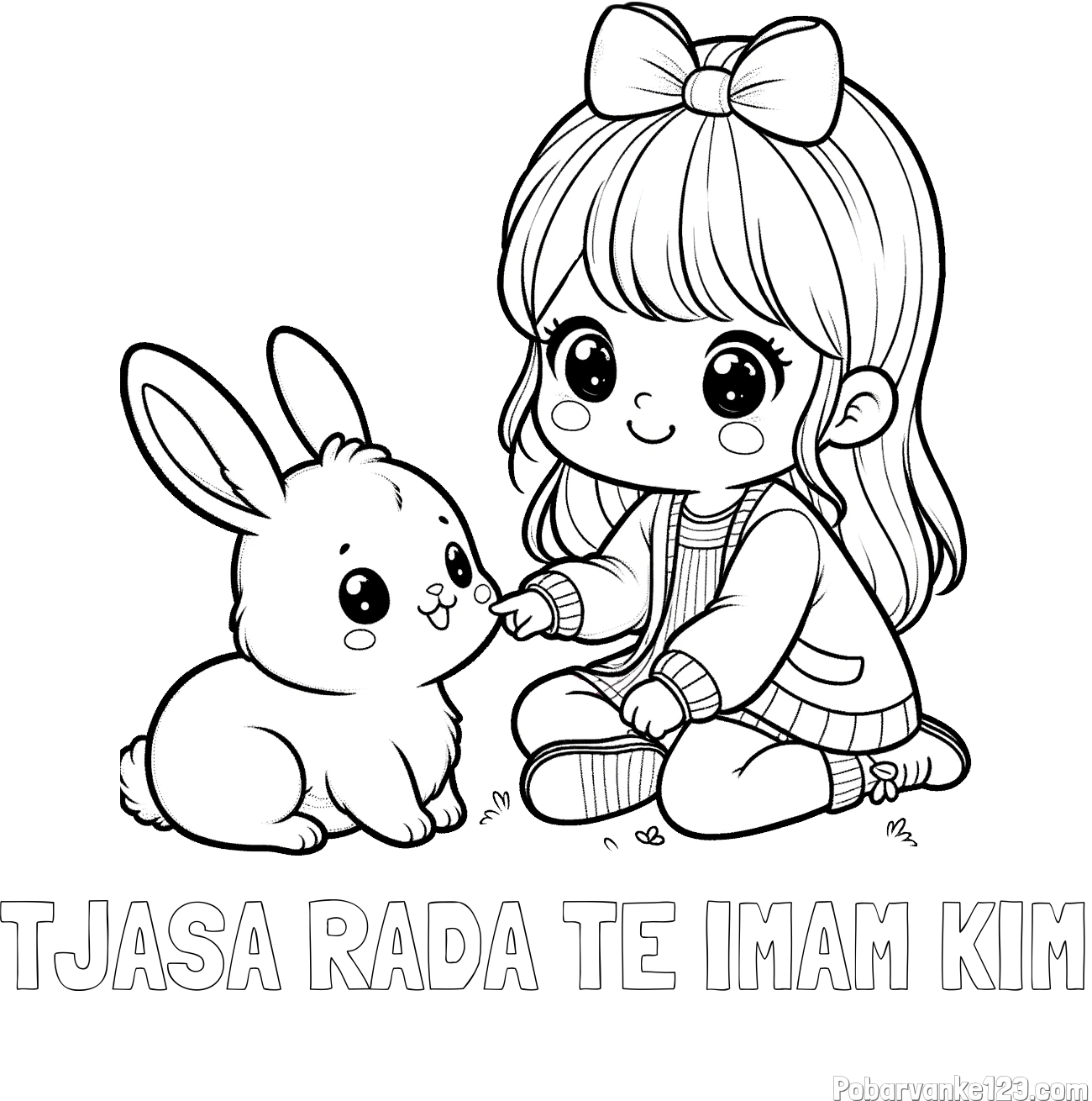 Pobarvanka imena TJAŠA RADA TE IMAM KIM in pobarvanka ljubke punčke, ki se igra z zajčkom
