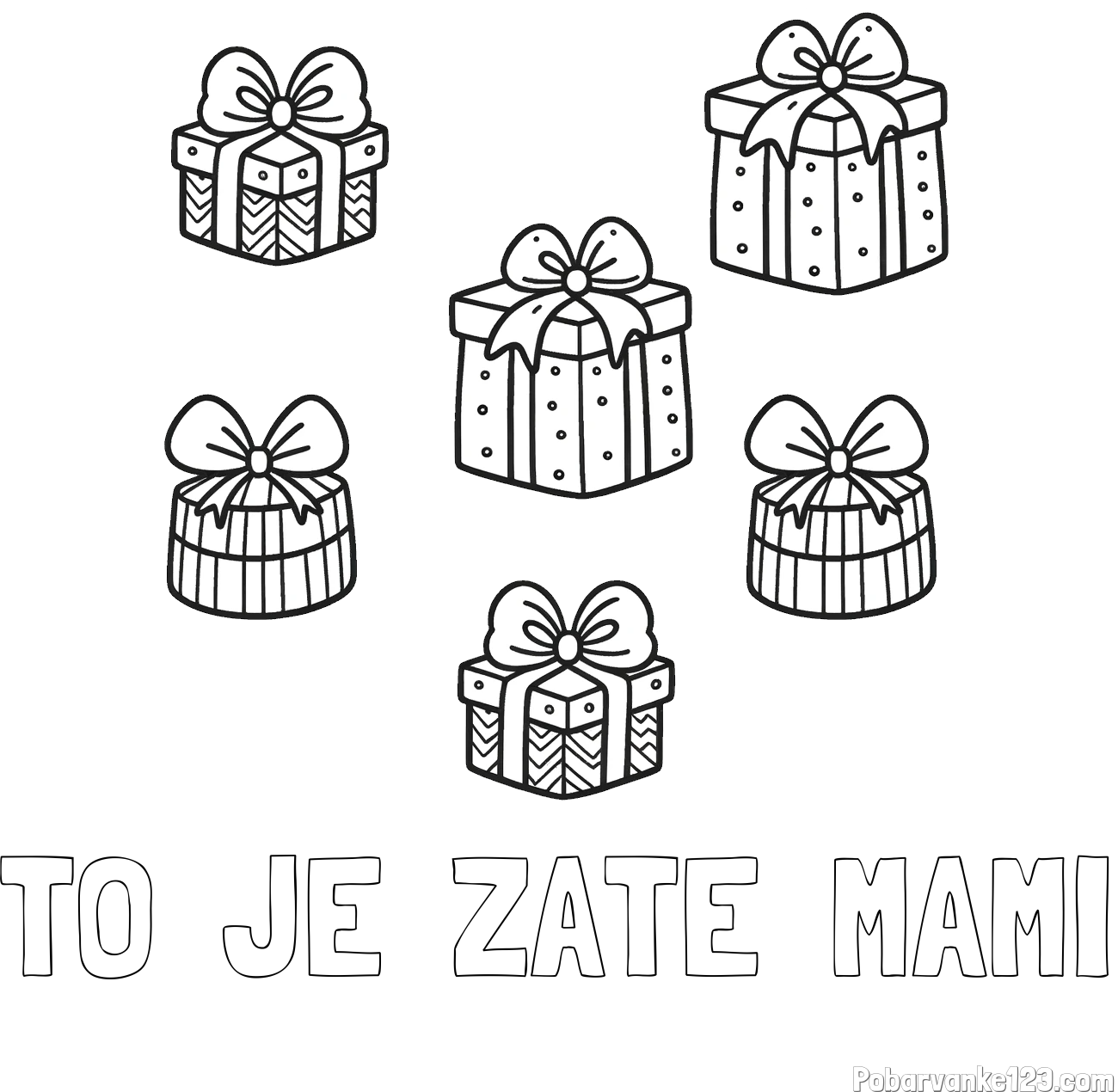 Pobarvanka imena TO  JE  ZATE  MAMI in pobarvanka božičnih daril