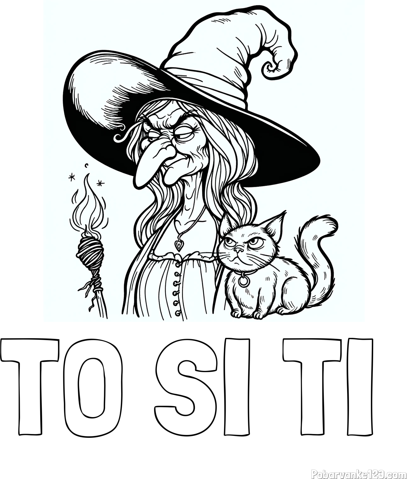 Pobarvanka imena TO SI TI  in pobarvanka zlobne stare čarovnice in mačke