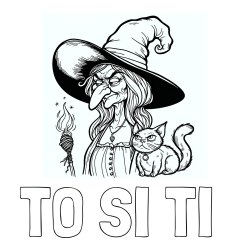 Online izdelana pobarvanka - Pobarvanka imena TO SI TI  in pobarvanka zlobne stare čarovnice in mačke