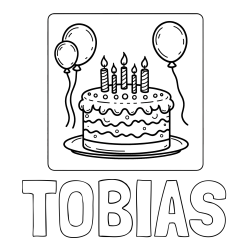 Online izdelana pobarvanka - Pobarvanka imena TOBIAS in pobarvanka torte za 5. rojstni dan