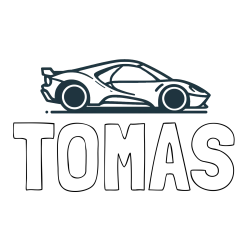 Online izdelana pobarvanka - Pobarvanka imena TOMAS in otroška pobarvanka dirkalnega avtomobila