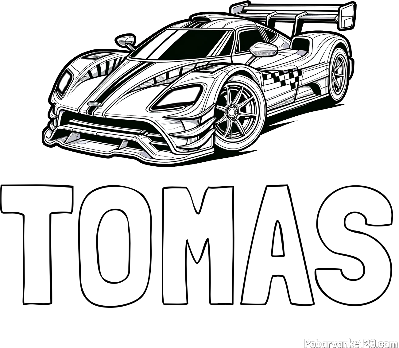 Pobarvanka imena TOMAS in pobarvanka modernega športnega avtomobila