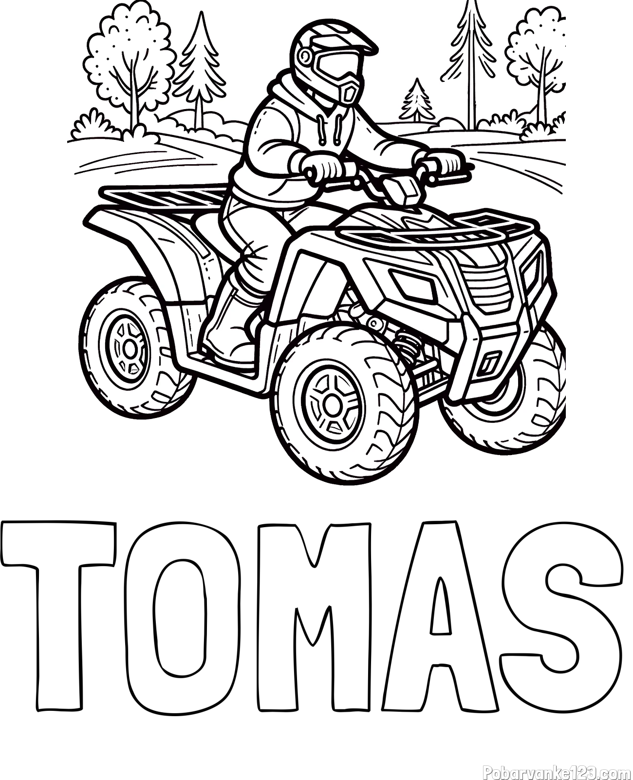 Pobarvanka imena TOMAS in pobarvanka motorista na štirikolesniku