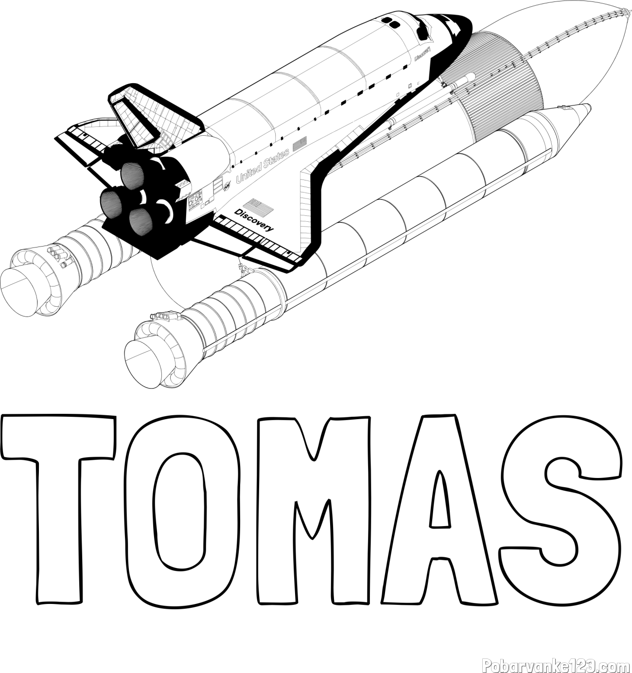 Pobarvanka imena TOMAS in pobarvanka vesoljskega plovila Space Shuttle Discovery 3 v letu