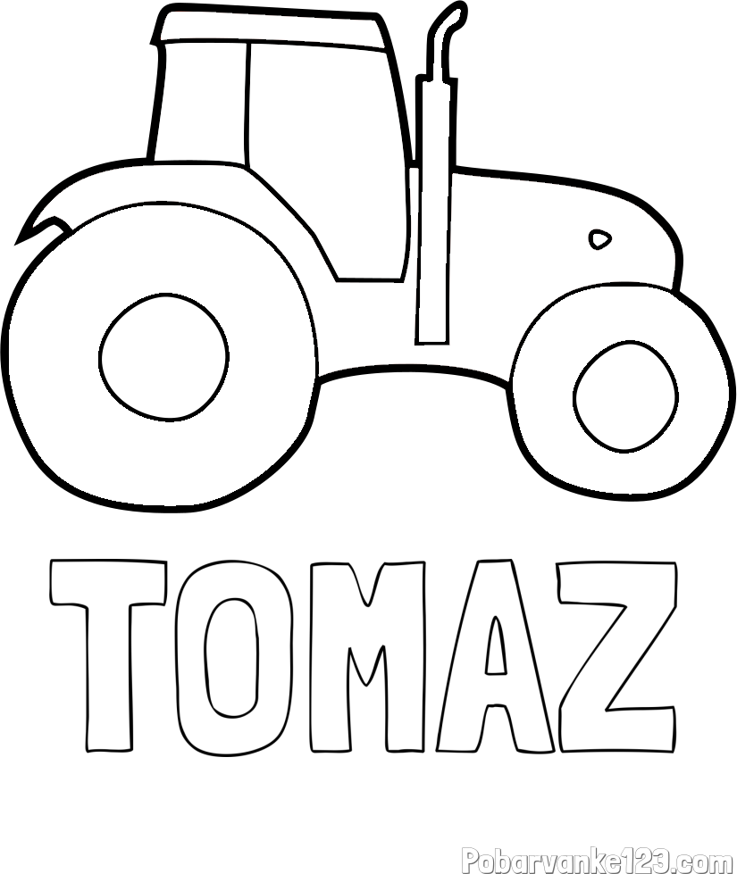Pobarvanka imena TOMAŽ in otroška pobarvanka traktorja