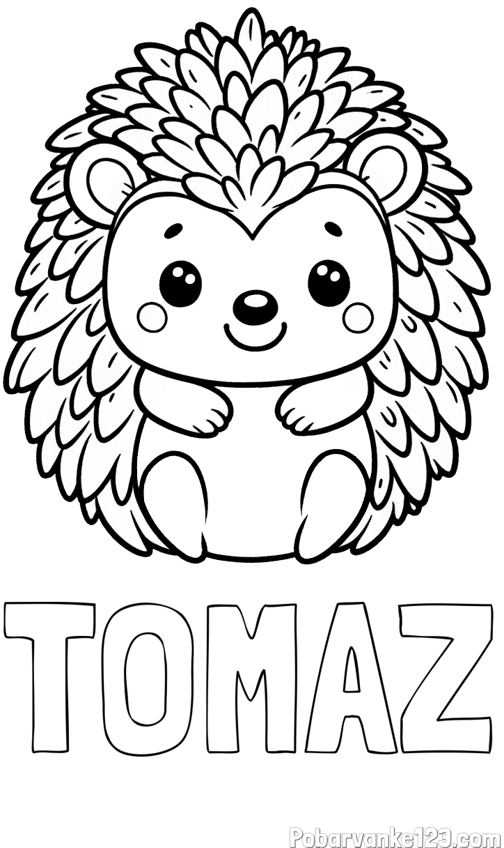 Pobarvanka imena TOMAŽ in pobarvanka prikupnega ježa