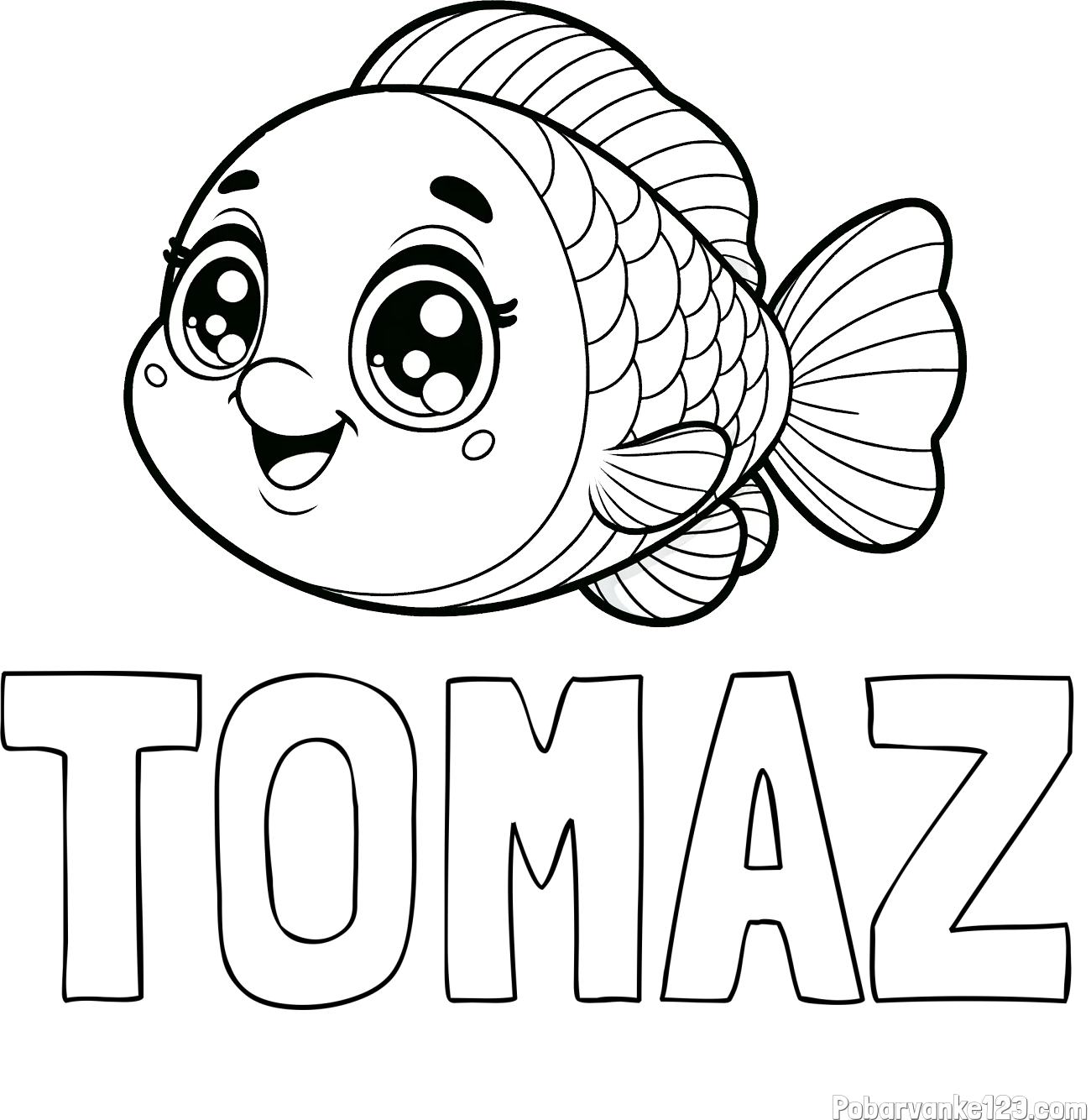Pobarvanka imena TOMAŽ in pobarvanka prisrčne ribe