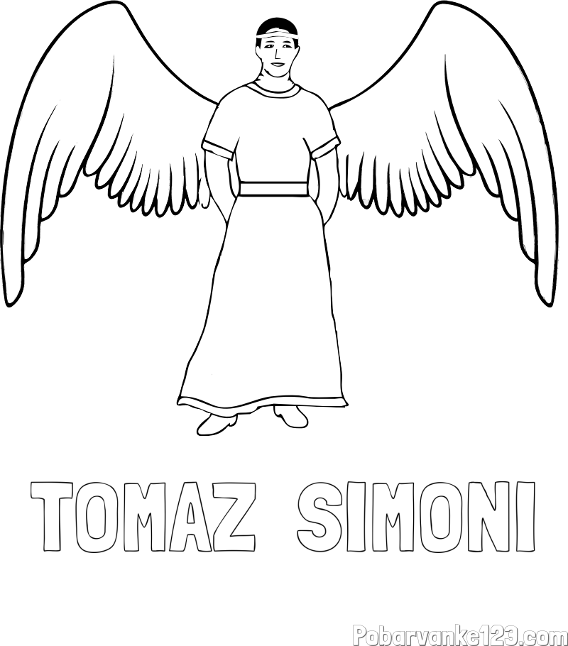 Pobarvanka imena TOMAŽ  SIMONI in pobarvanka angela