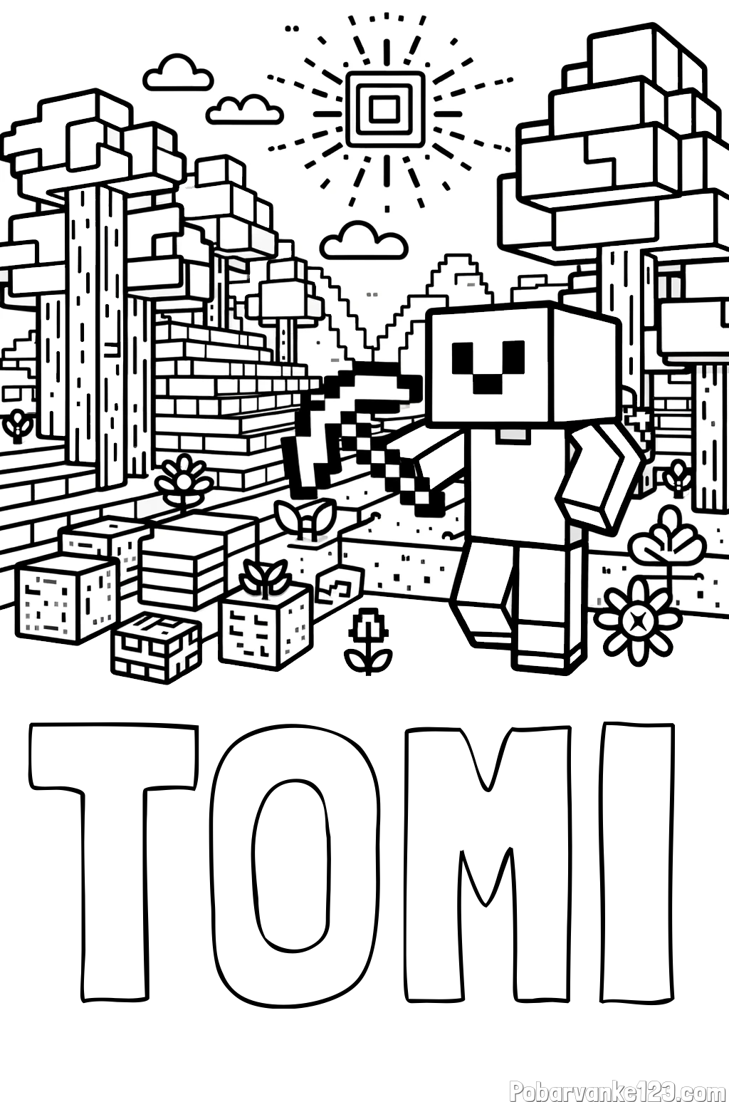 Pobarvanka imena TOMI in pobarvanka Minecraft sveta