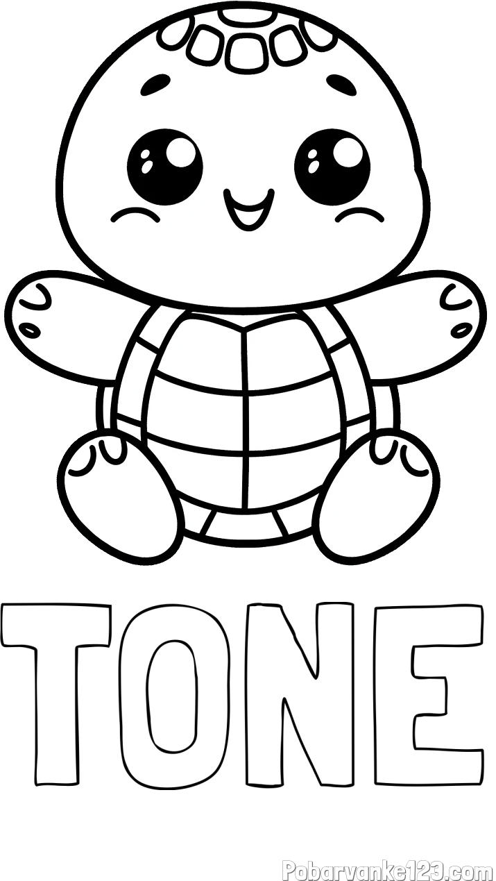 Pobarvanka imena TONE in otroška pobarvanka ljubke in nasmejane želvice