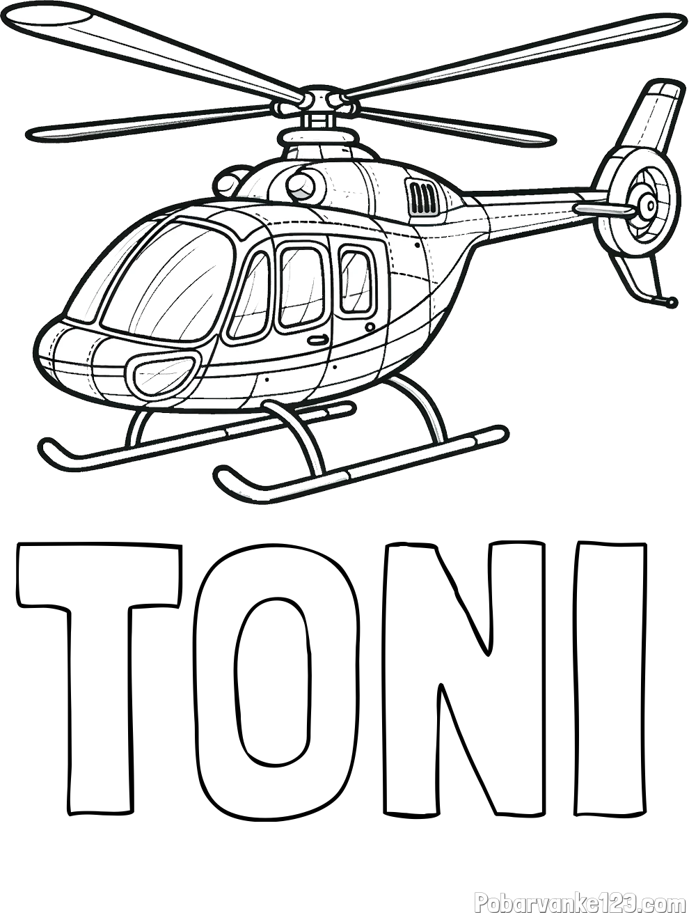 Pobarvanka imena TONI in pobarvanka sodobnega helikopterja