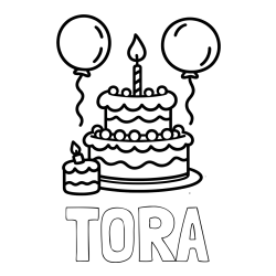 Online izdelana pobarvanka - Pobarvanka imena TORA in pobarvanka velike rojstnodnevne torte