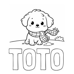 Online izdelana pobarvanka - Pobarvanka imena TOTO in pobarvanka prikupnega psička