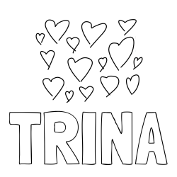 Online izdelana pobarvanka - Pobarvanka imena TRINA in pobarvanka veliko srčkov