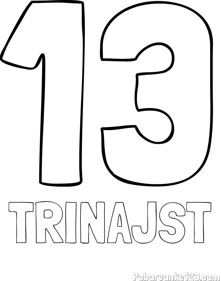 Pobarvanka imena TRINAJST in pobarvanka številke trinajst (13)