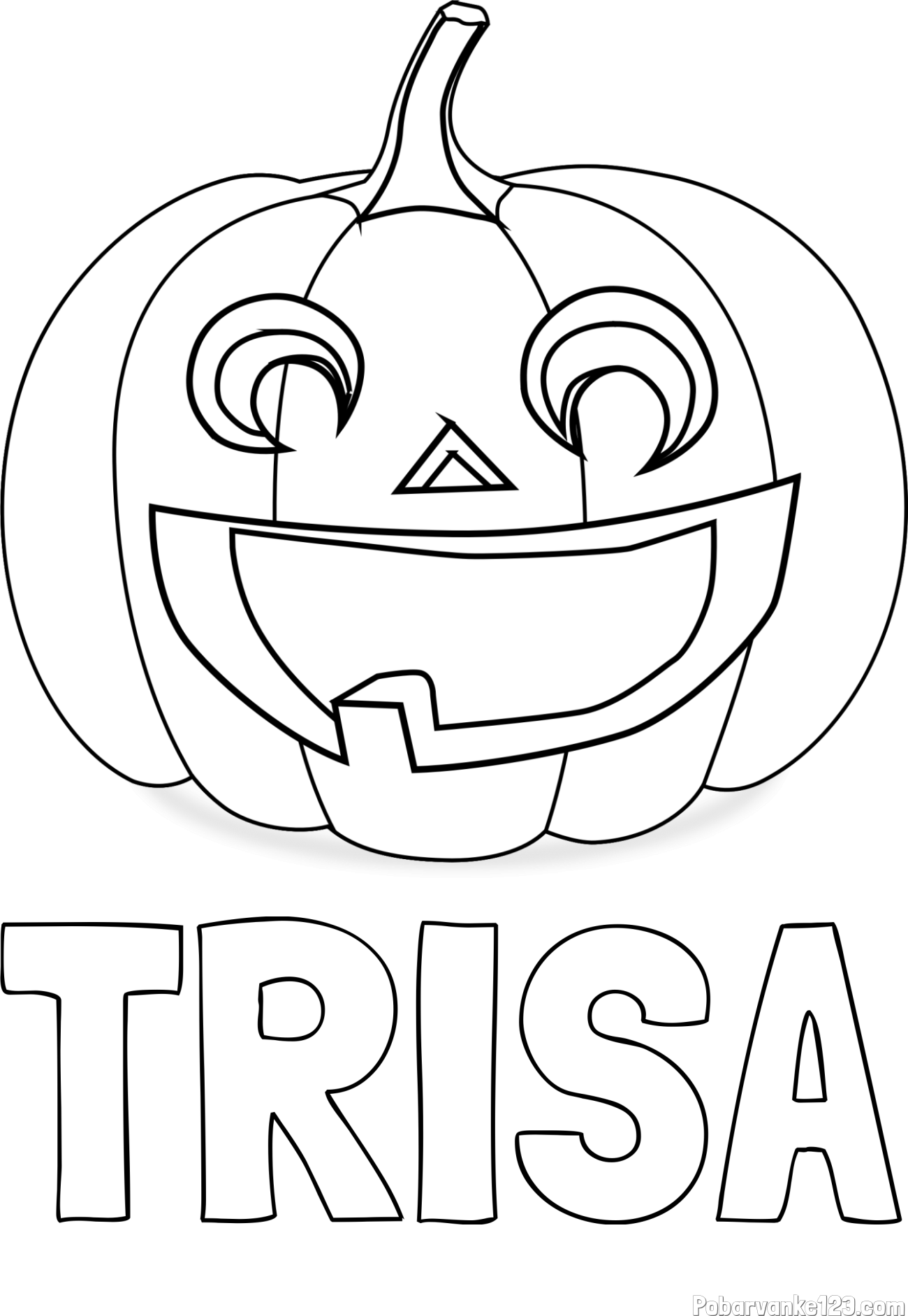 Pobarvanka imena TRIŠA in pobarvanka nasmejane buče za noč čarovnic