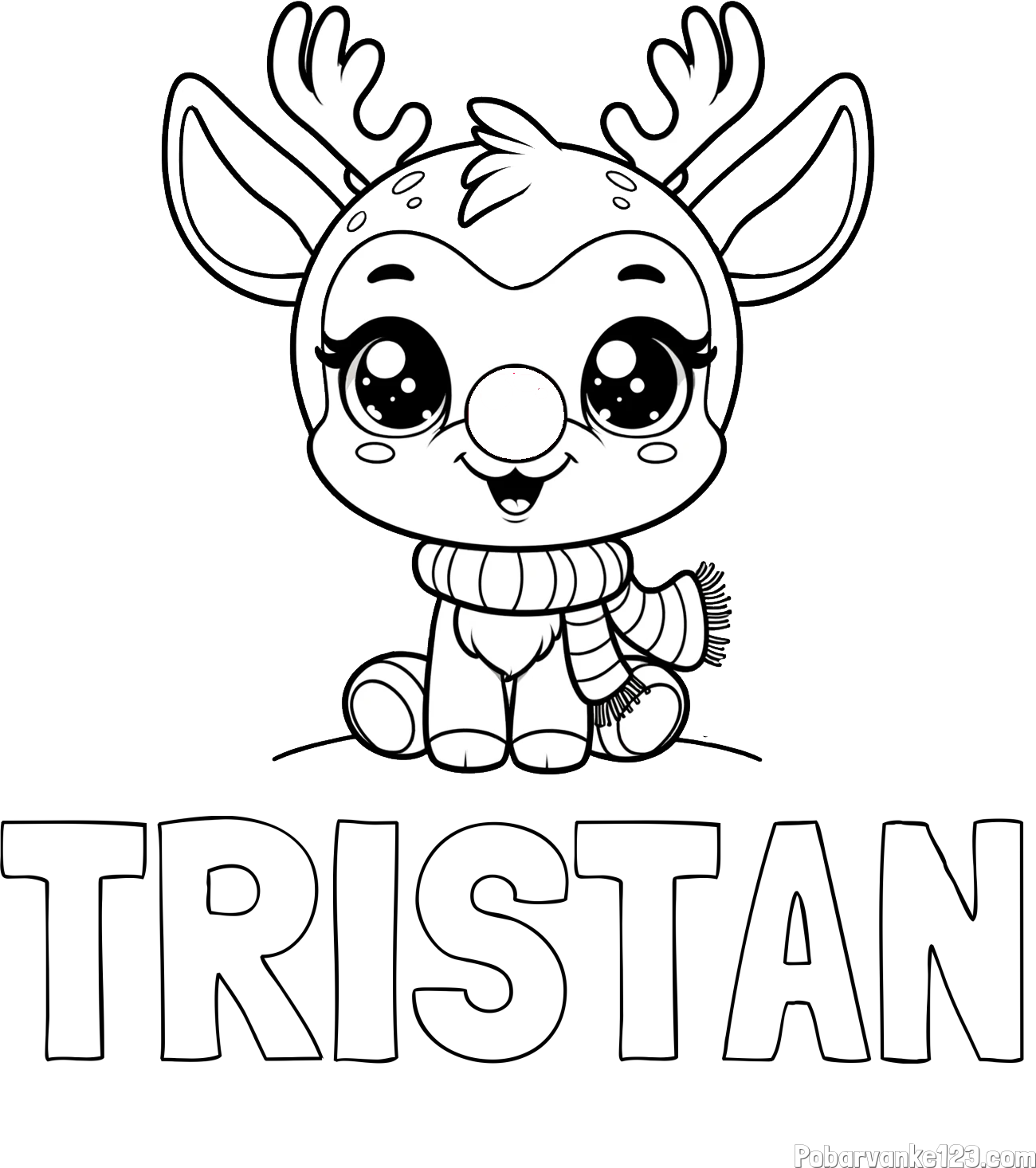 Pobarvanka imena TRISTAN in otroška pobarvanka jelenčka Rudolfa s šalom okoli vratu