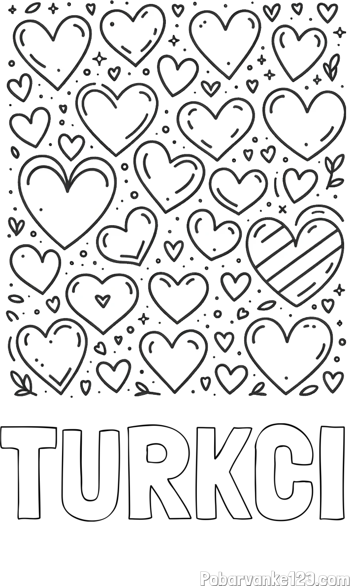 Pobarvanka imena TURKCI in pobarvanka različnih srčkov