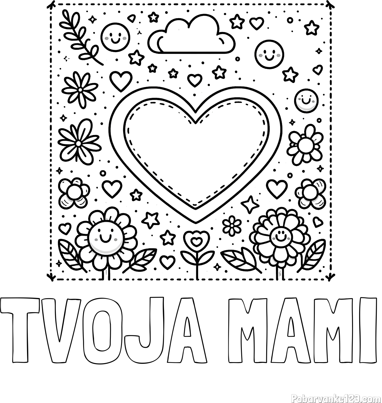 Pobarvanka imena TVOJA MAMI in pobarvanka srčka ter rožic
