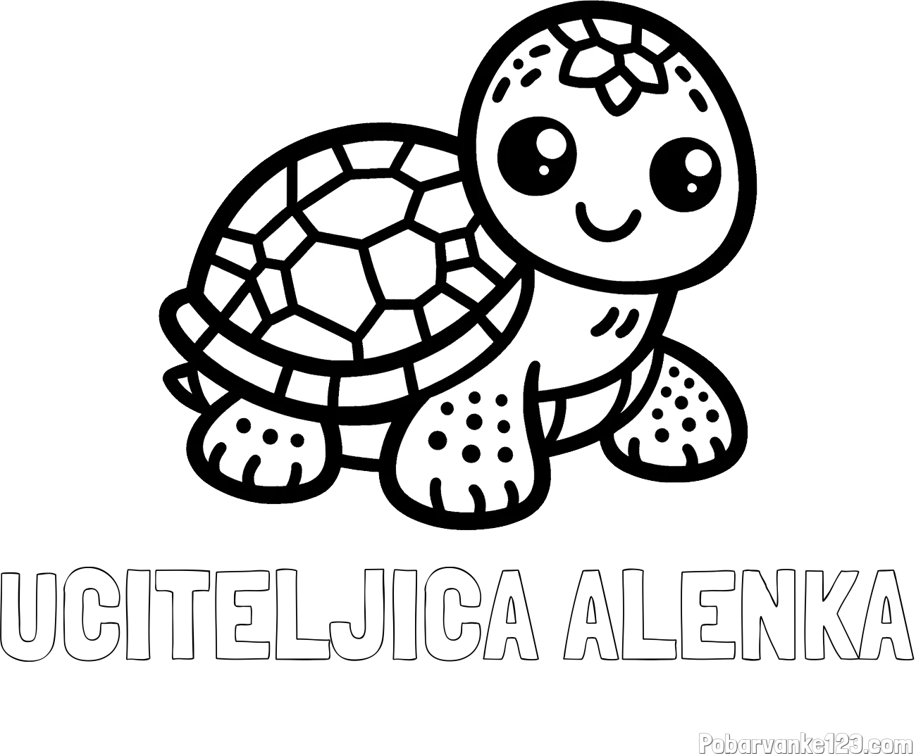 Pobarvanka imena UČITELJICA ALENKA in otroška pobarvanka želve