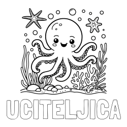 Online izdelana pobarvanka - Pobarvanka imena UČITELJICA in pobarvanka hobotnice