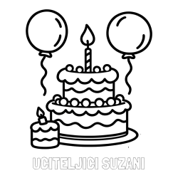 Online izdelana pobarvanka - Pobarvanka imena UCITELJICI SUZANI in pobarvanka velike rojstnodnevne torte