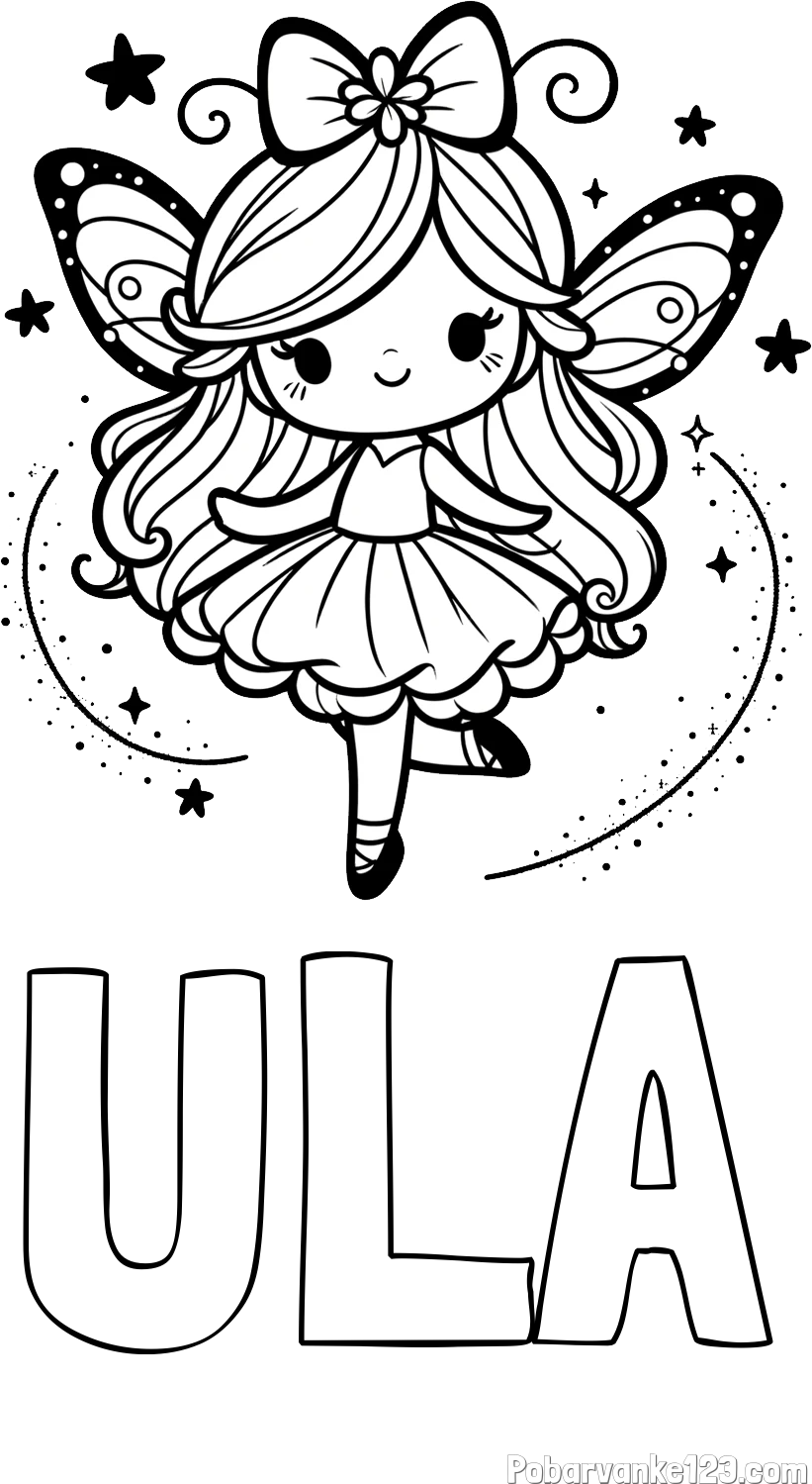 Pobarvanka imena ULA in ljubka čarobna vila