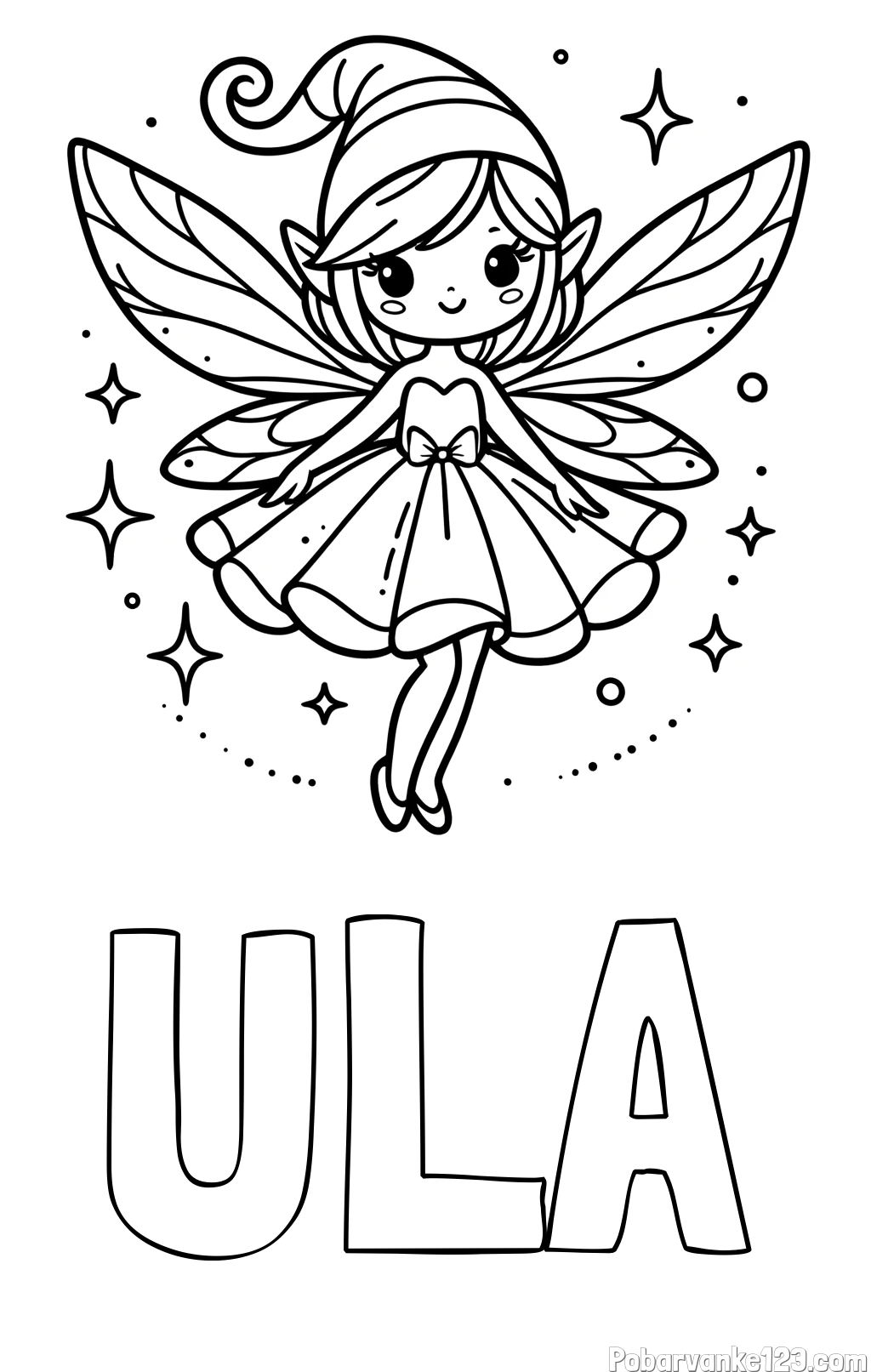 Pobarvanka imena ULA in otroška pobarvanka čudovite vile