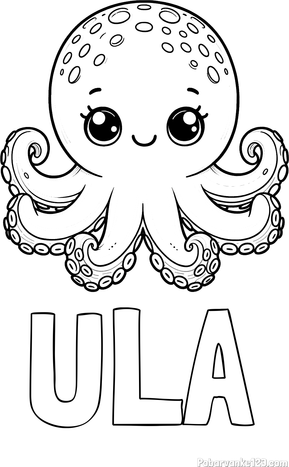 Pobarvanka imena ULA in otroška pobarvanka ljubke hobotnice