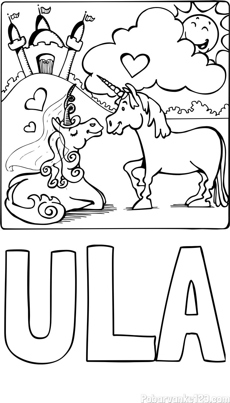 Pobarvanka imena ULA in pobarvanka zaljubljenih samorogov