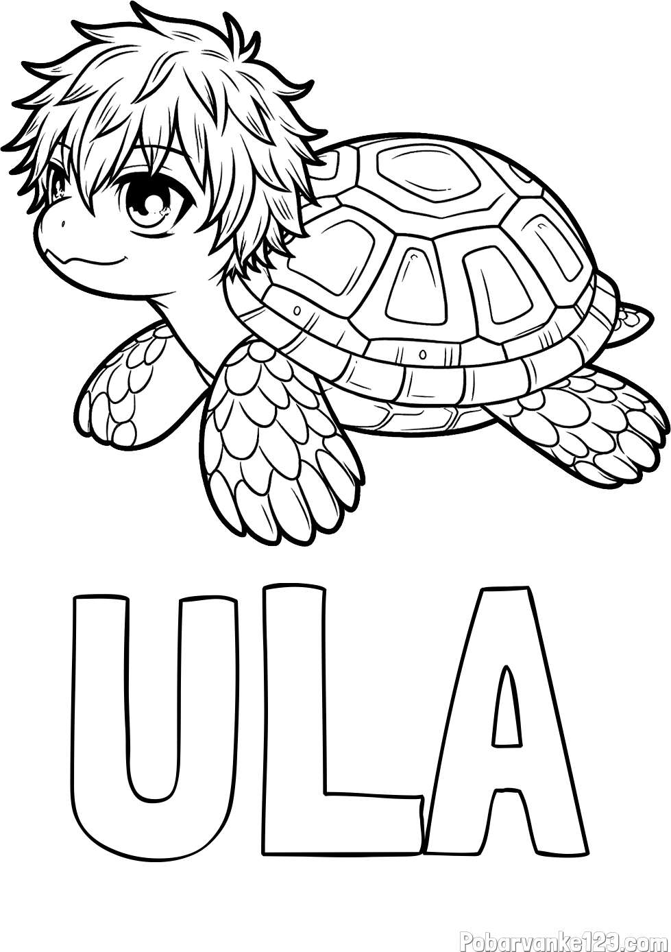 Pobarvanka imena ULA in pobarvanka želve v stilu anime