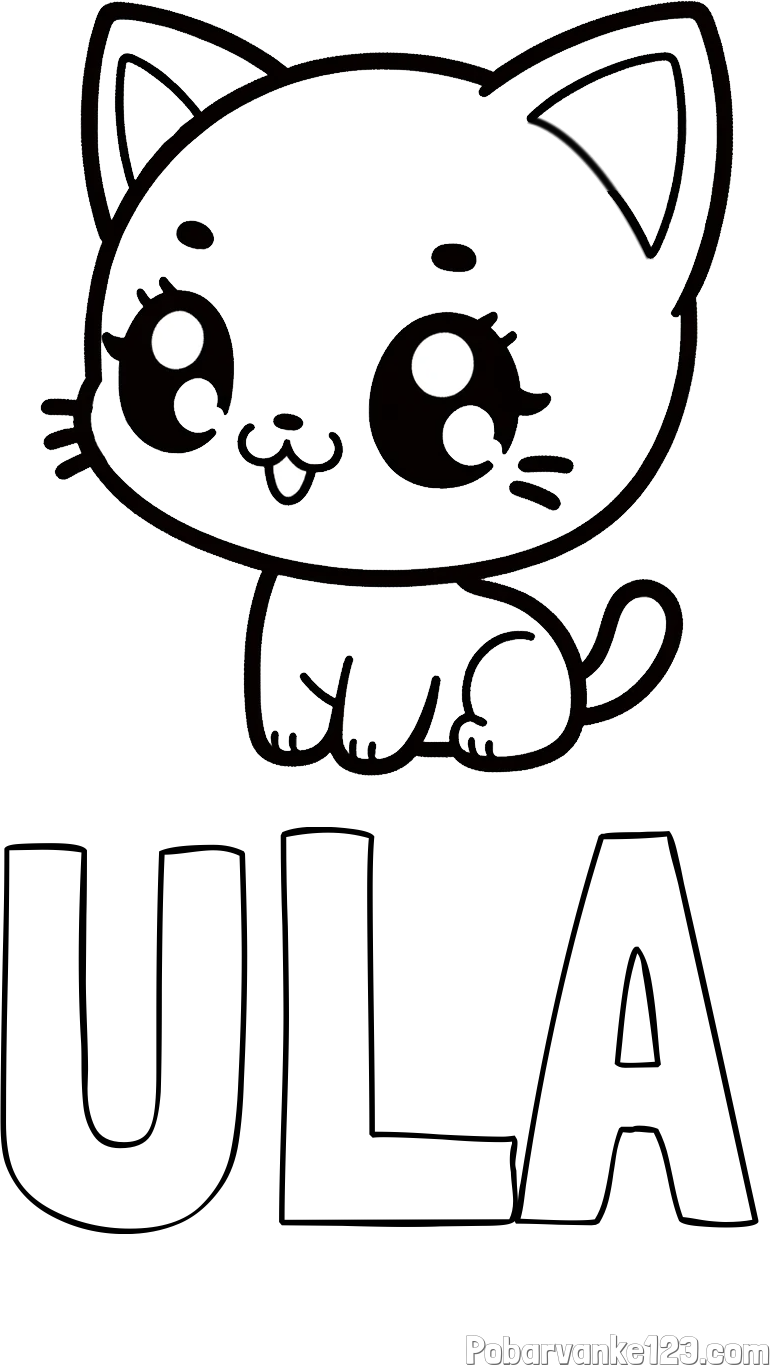 Pobarvanka imena ULA in pobarvnaka ljubke muce v anime slogu